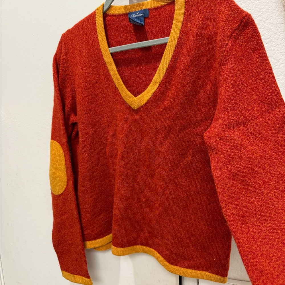 Faconnable 100% merino wool sweater patch elbows size medium